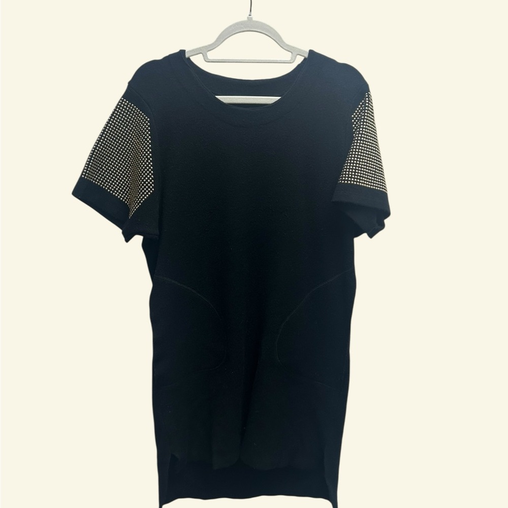Black wool dress with studded sleeves